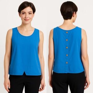 Escape Habitat Blue Sleeveless Button Back Blouse Size L